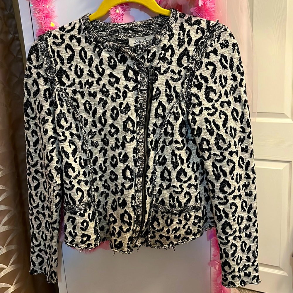 Lucky Lotus black and white asymmetrical zip jacket. Size S.